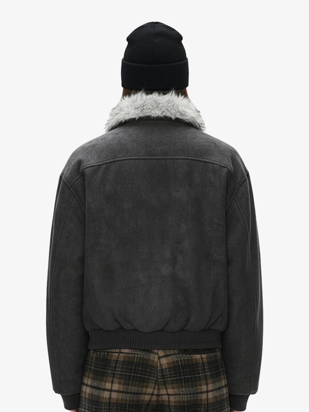 Fur Collar Moto-Style Zip Up Bomber Jacket - Image 3