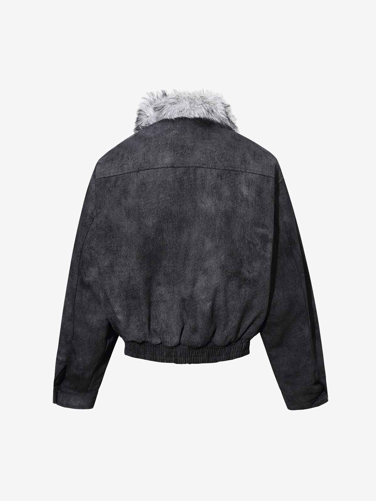 Fur Collar Moto-Style Zip Up Bomber Jacket - Image 7