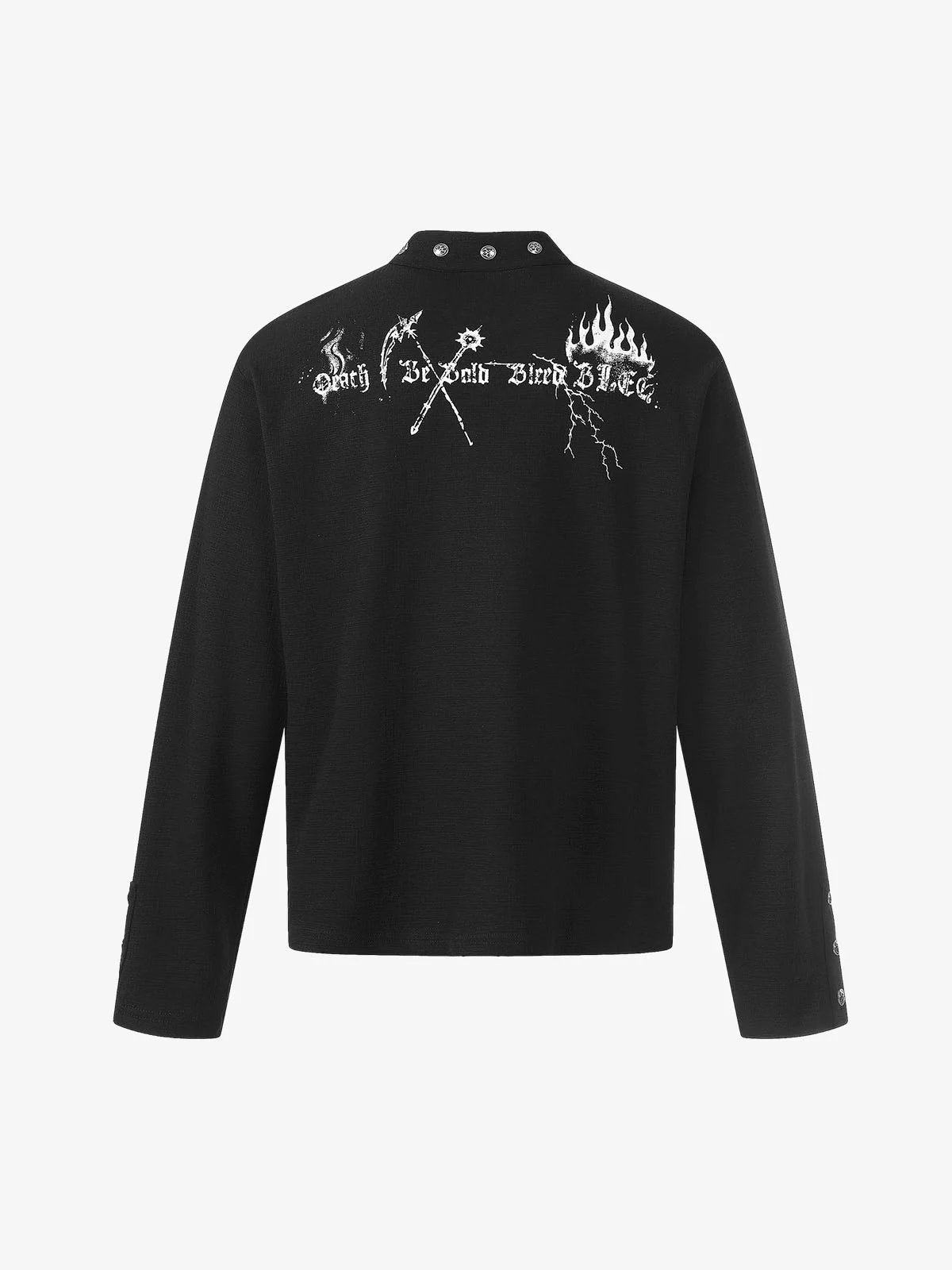 Gothic Angel Skull Graphic Studded Collar Long Sleeve T-Shirt - Image 3