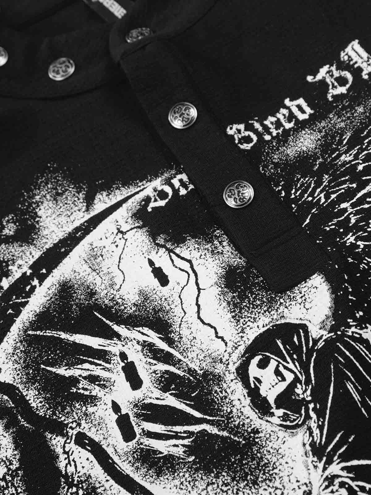 Gothic Angel Skull Graphic Studded Collar Long Sleeve T-Shirt - Image 7