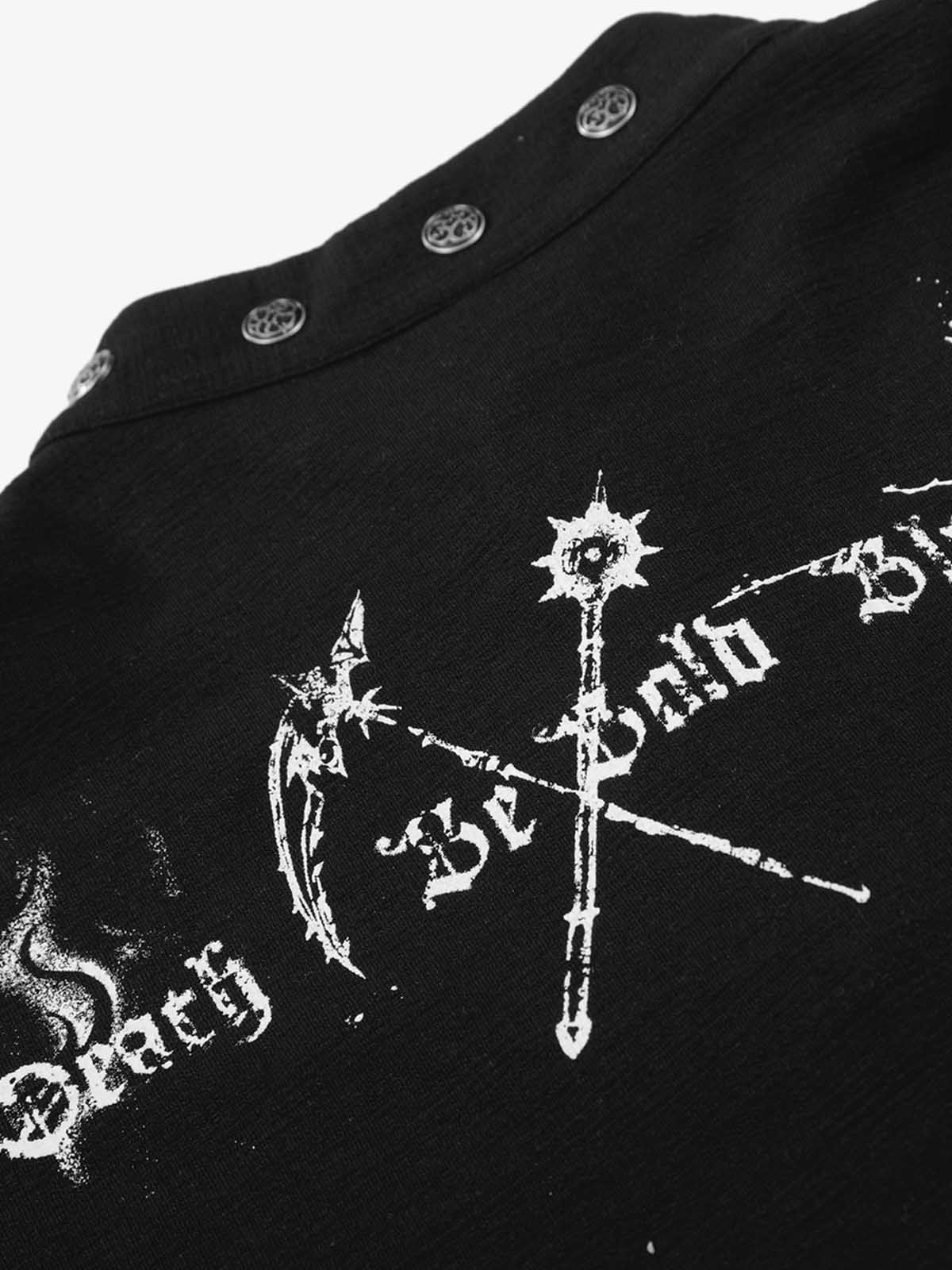 Gothic Angel Skull Graphic Studded Collar Long Sleeve T-Shirt - Image 8