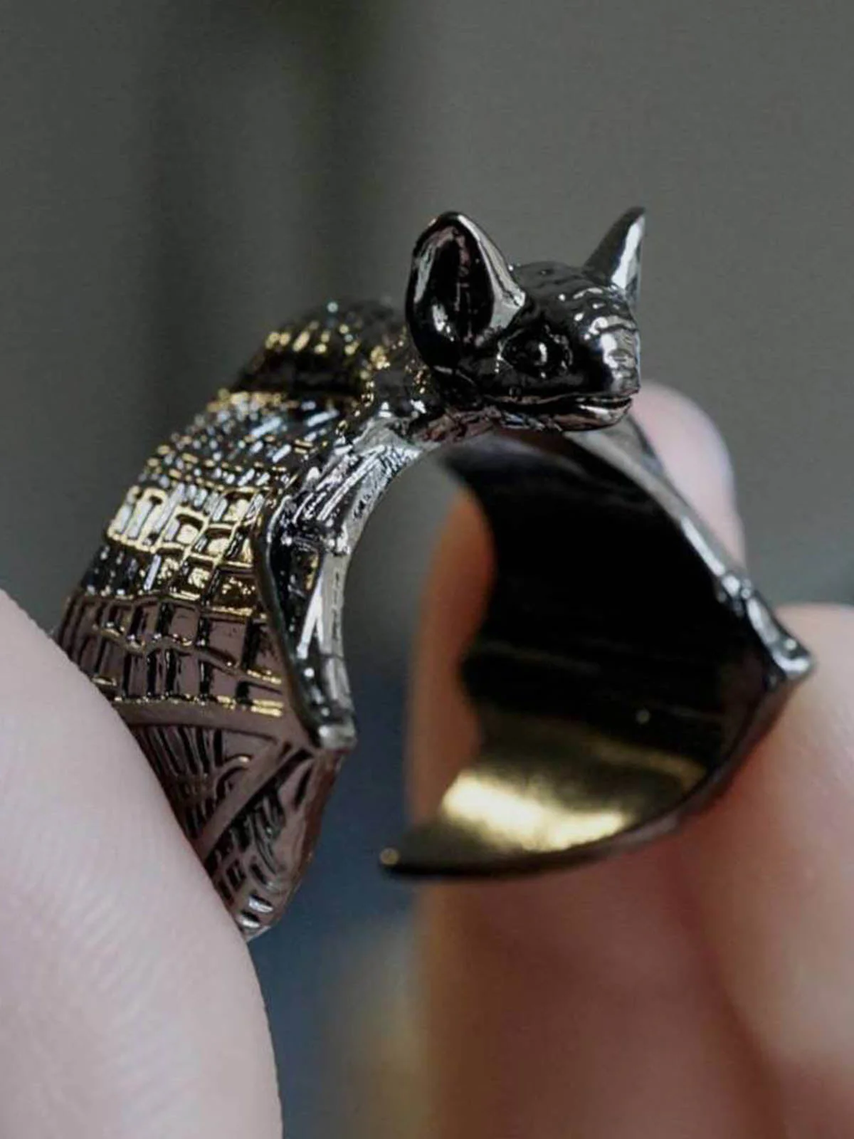 Gothic Bat Open Ring - Image 5