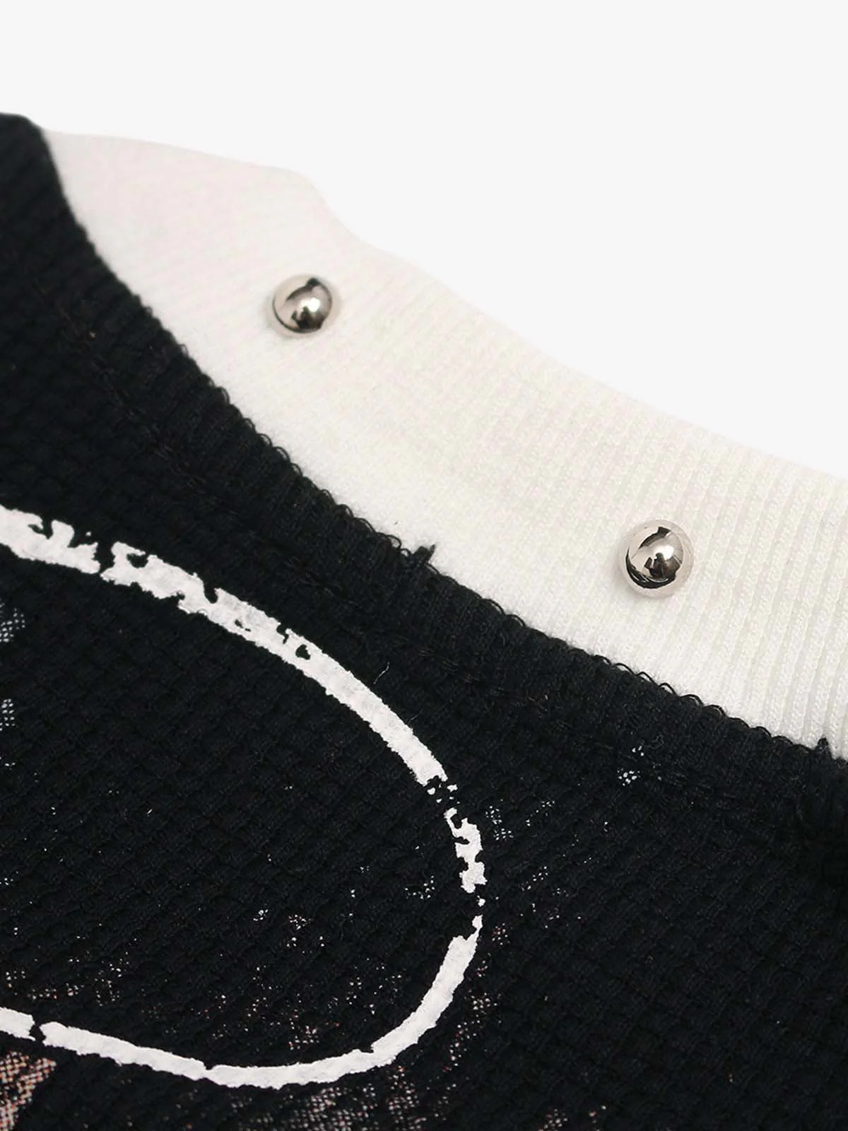 Gothic Cross Print Studded Collar Waffle Knit Graphic T-Shirt - Image 4