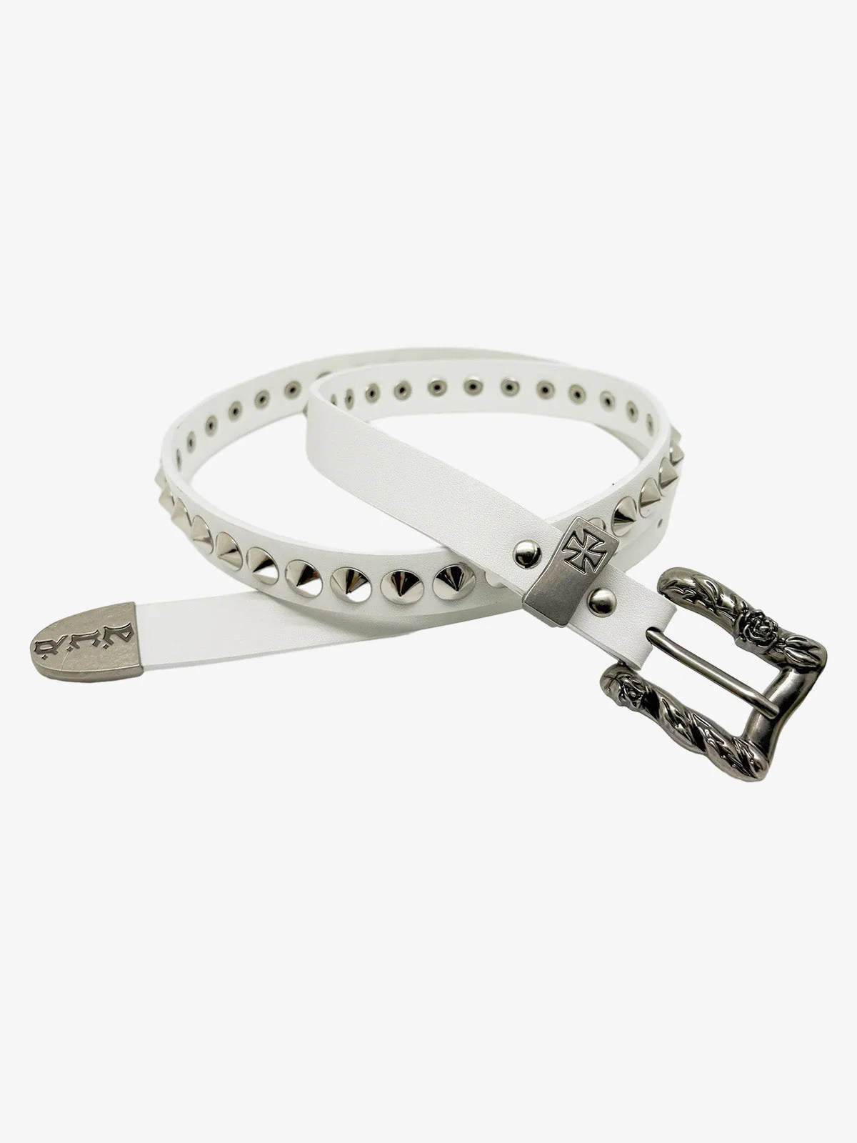 Gothic Cross Studded PU Leather Belt with Alloy Buckle - Image 3