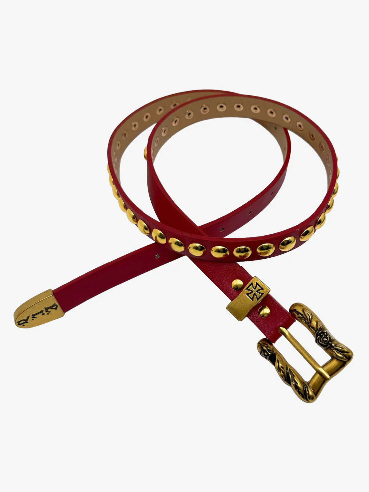 Gothic Cross Studded PU Leather Belt with Alloy Buckle - Image 6