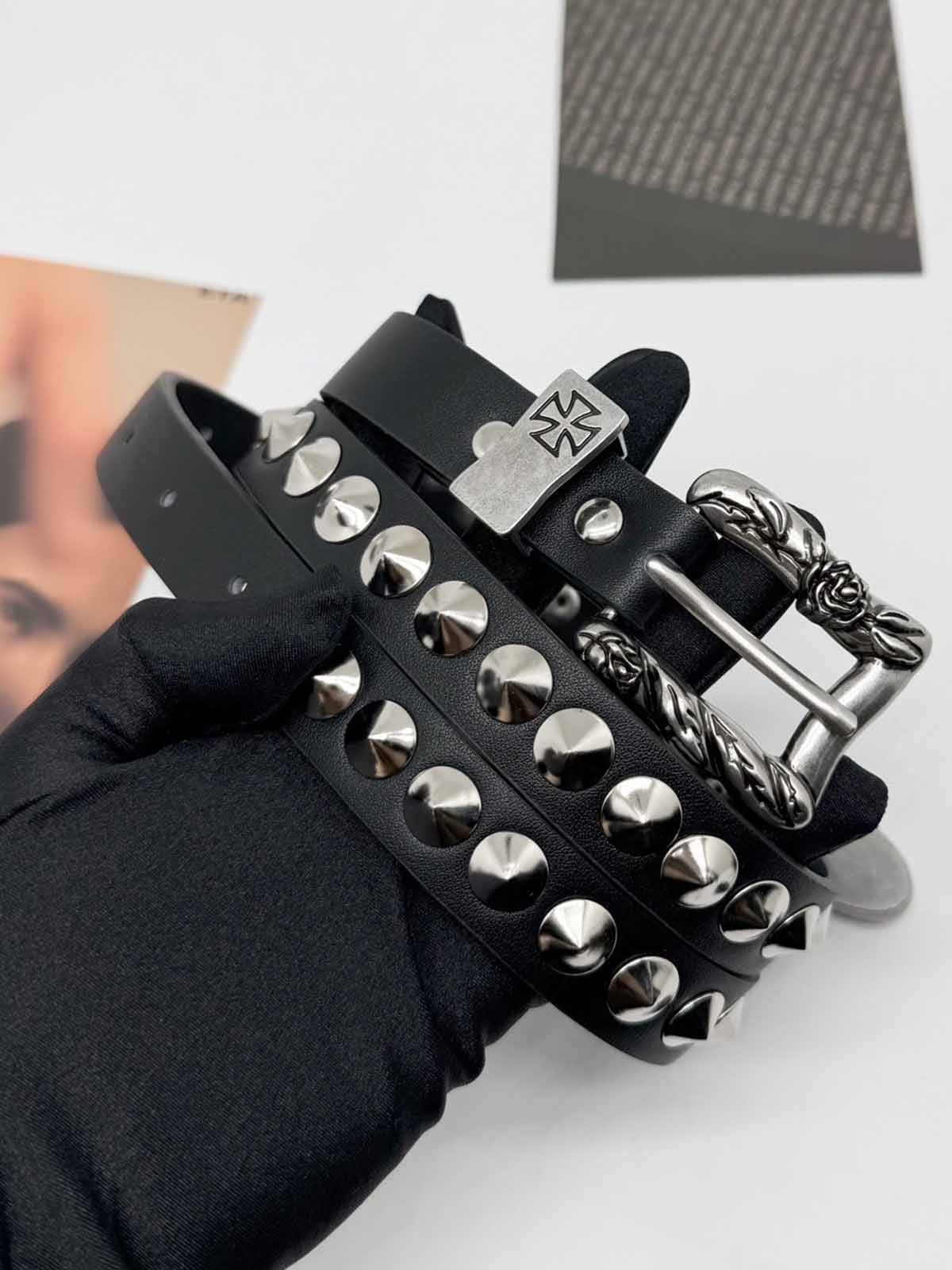 Gothic Cross Studded PU Leather Belt with Alloy Buckle - Image 9