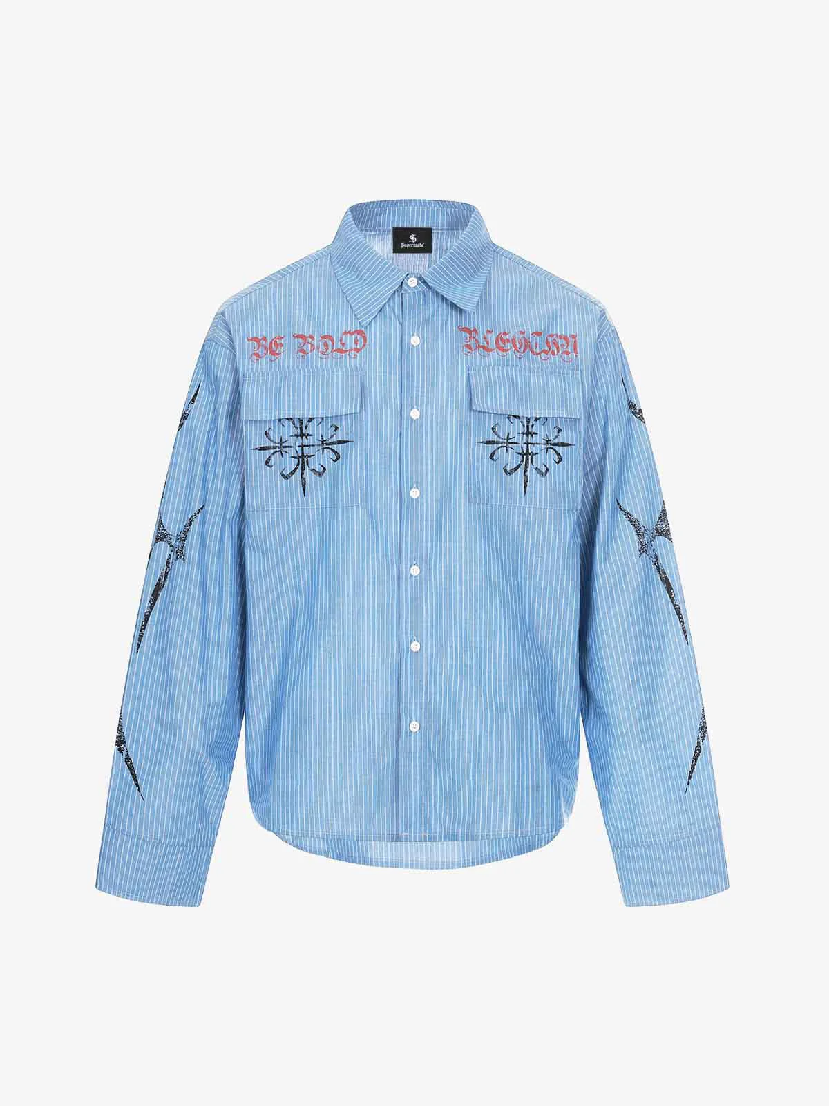 Gothic Embroidered Pinstripe Button-Up Shirt - Image 2