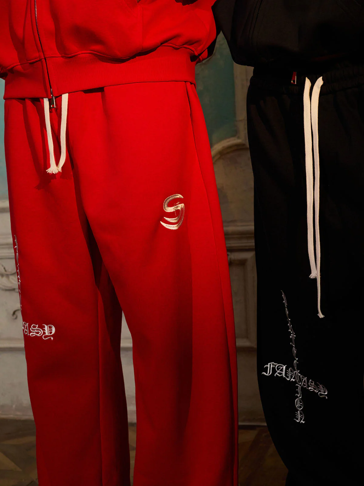 Gothic Letter Cross Embroidery Zip Up Hoodie and Sweatpants Set - Image 8