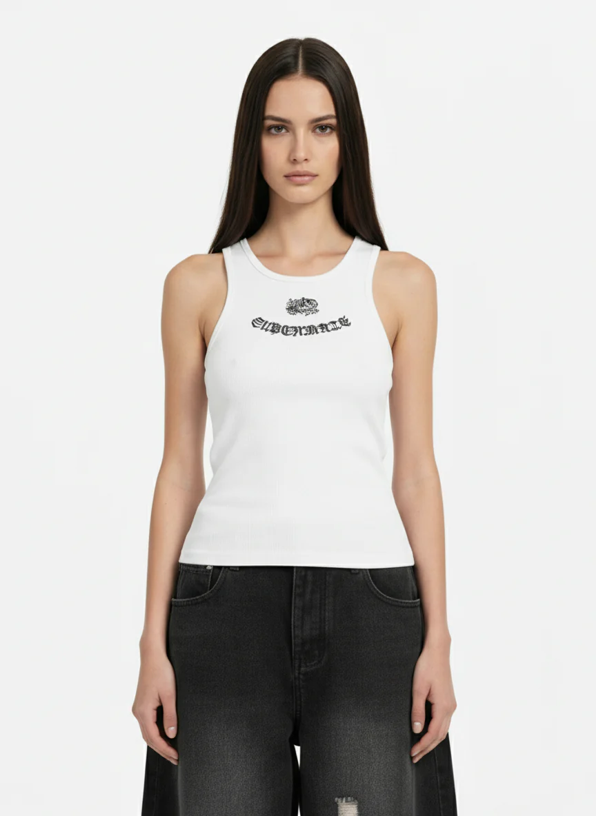 Gothic Lettering Embroidered Ribbed Vest