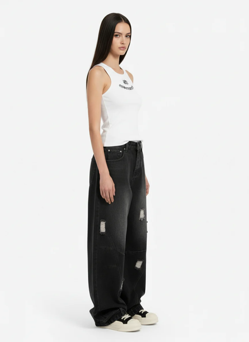 Gothic Lettering Embroidered Ribbed Vest - Image 4