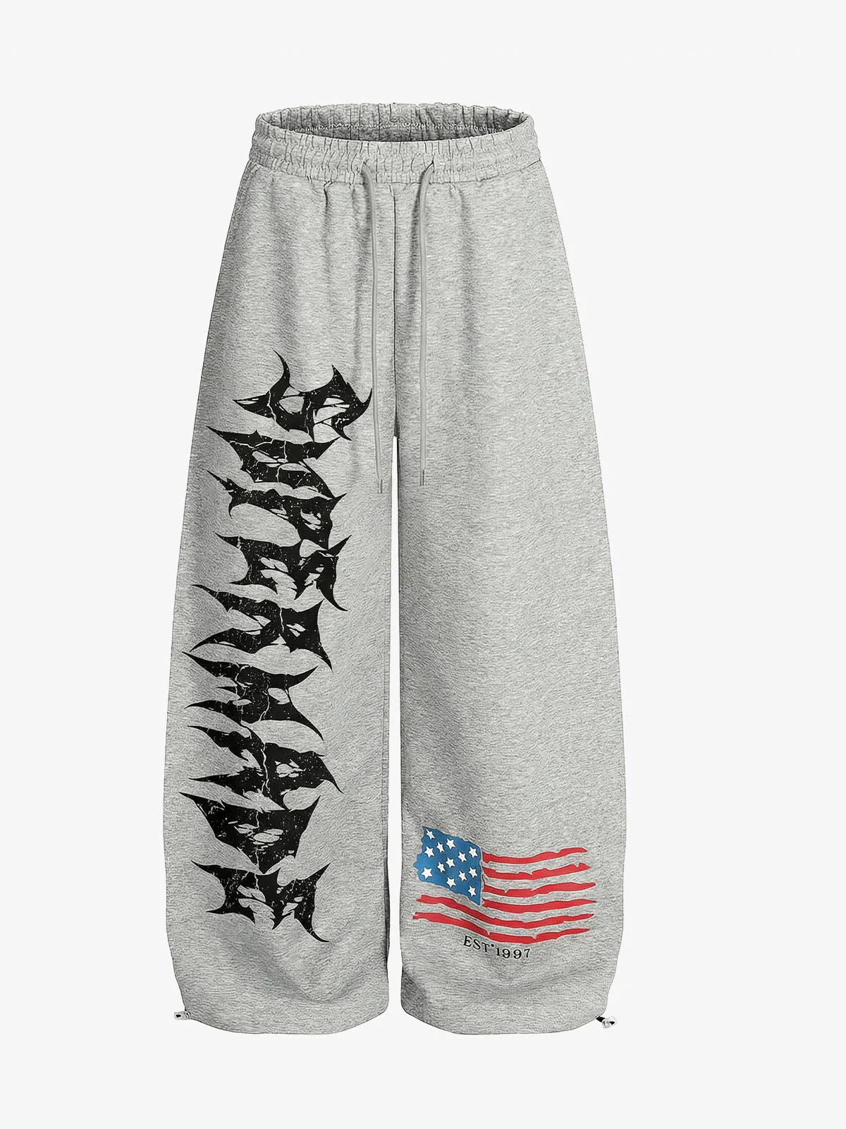 Gothic Logo Distressed Flag Bungee Drawstring Sweatpants