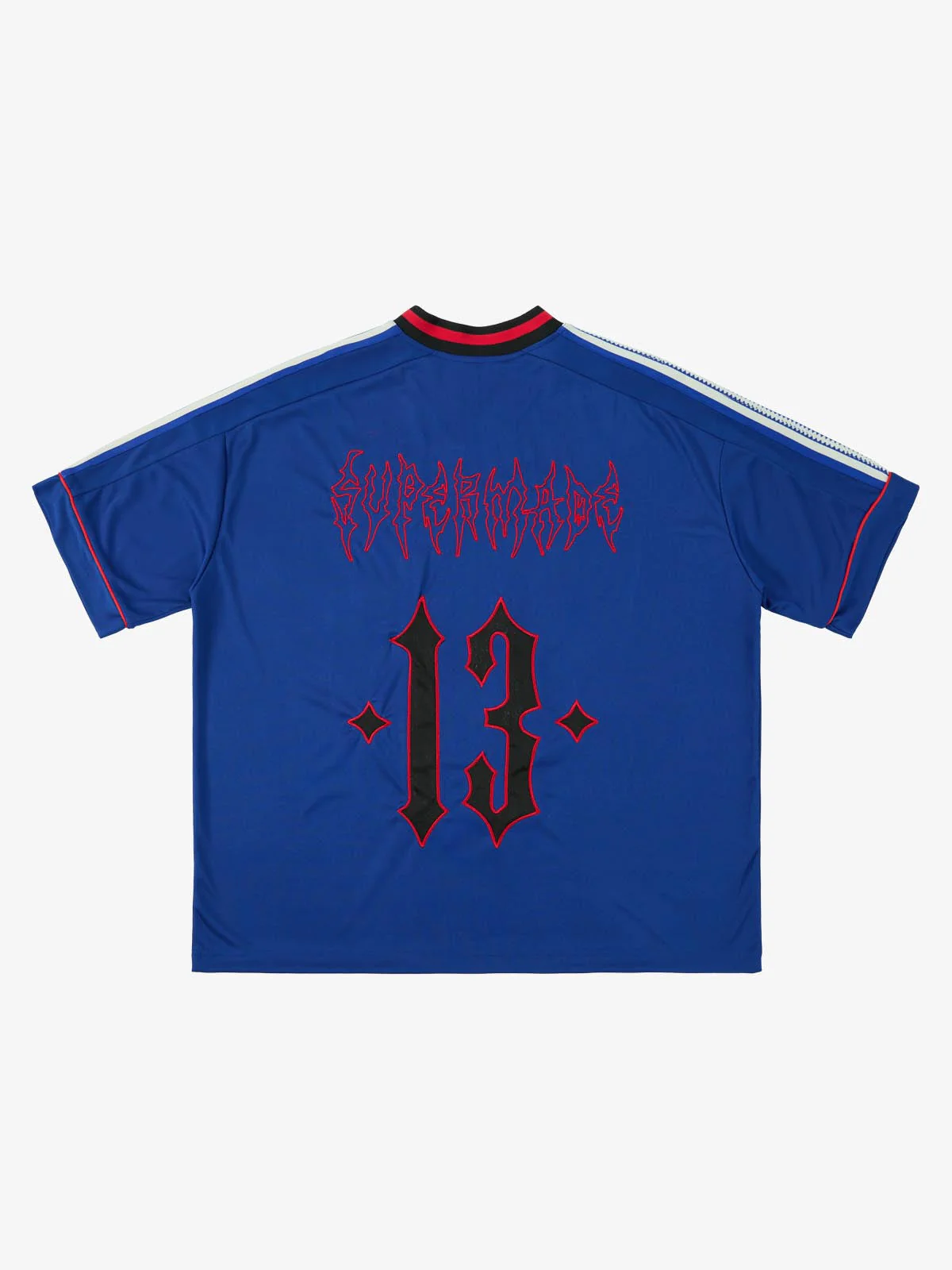 Gothic Number Embroidered Mesh Panel V-Neck Jersey T-Shirt - Image 21