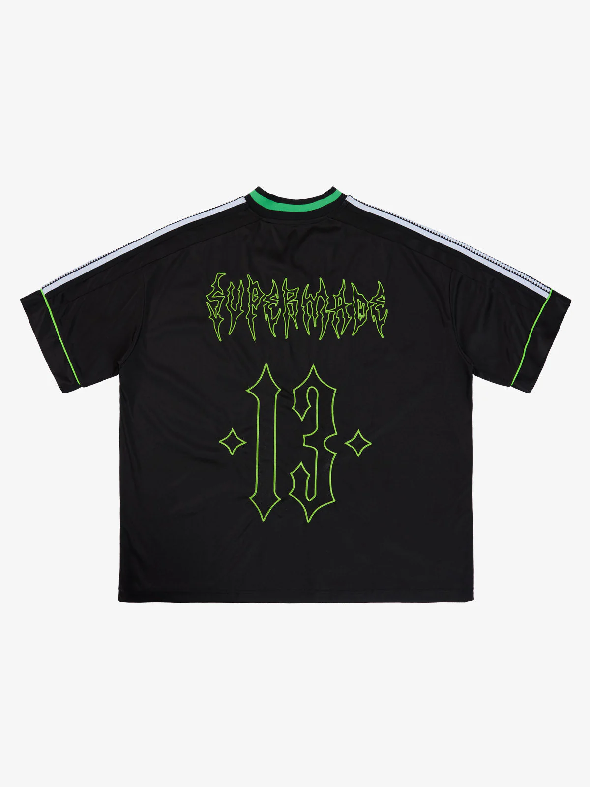 Gothic Number Embroidered Mesh Panel V-Neck Jersey T-Shirt - Image 22