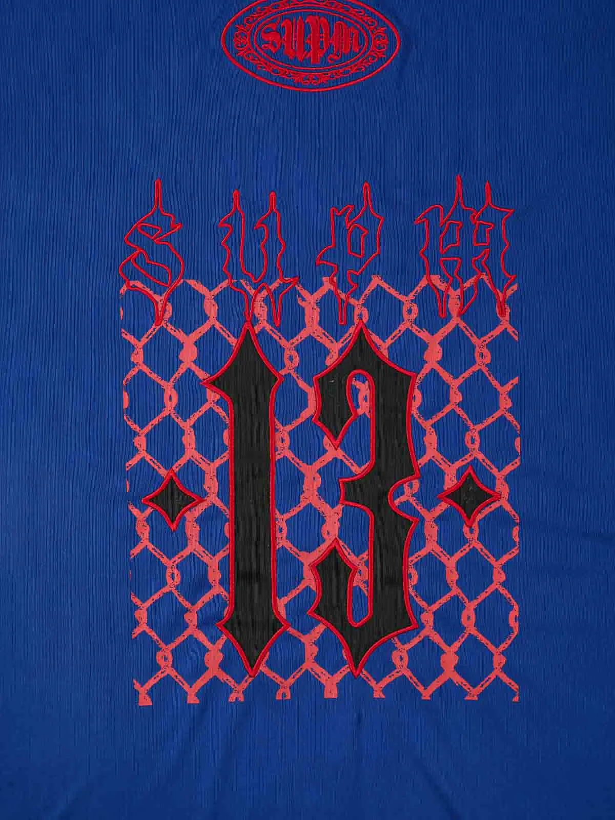 Gothic Number Embroidered Mesh Panel V-Neck Jersey T-Shirt - Image 25