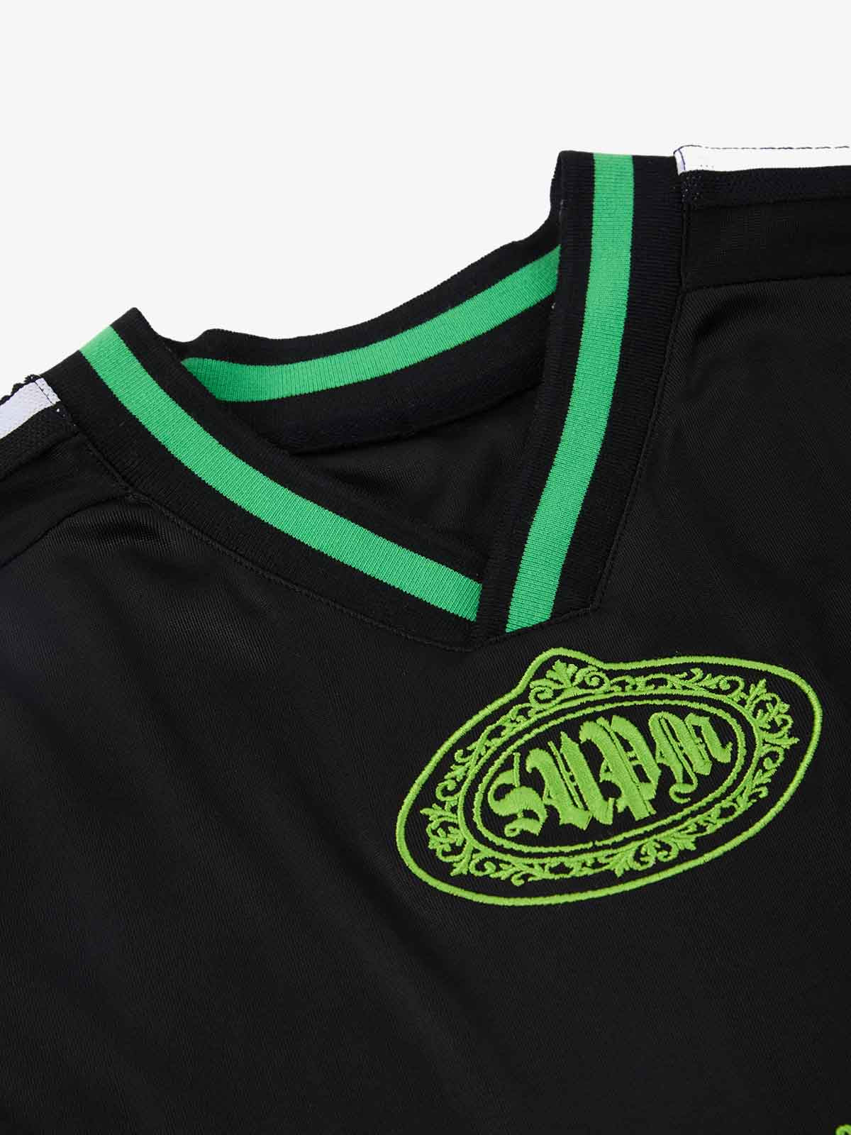 Gothic Number Embroidered Mesh Panel V-Neck Jersey T-Shirt - Image 28