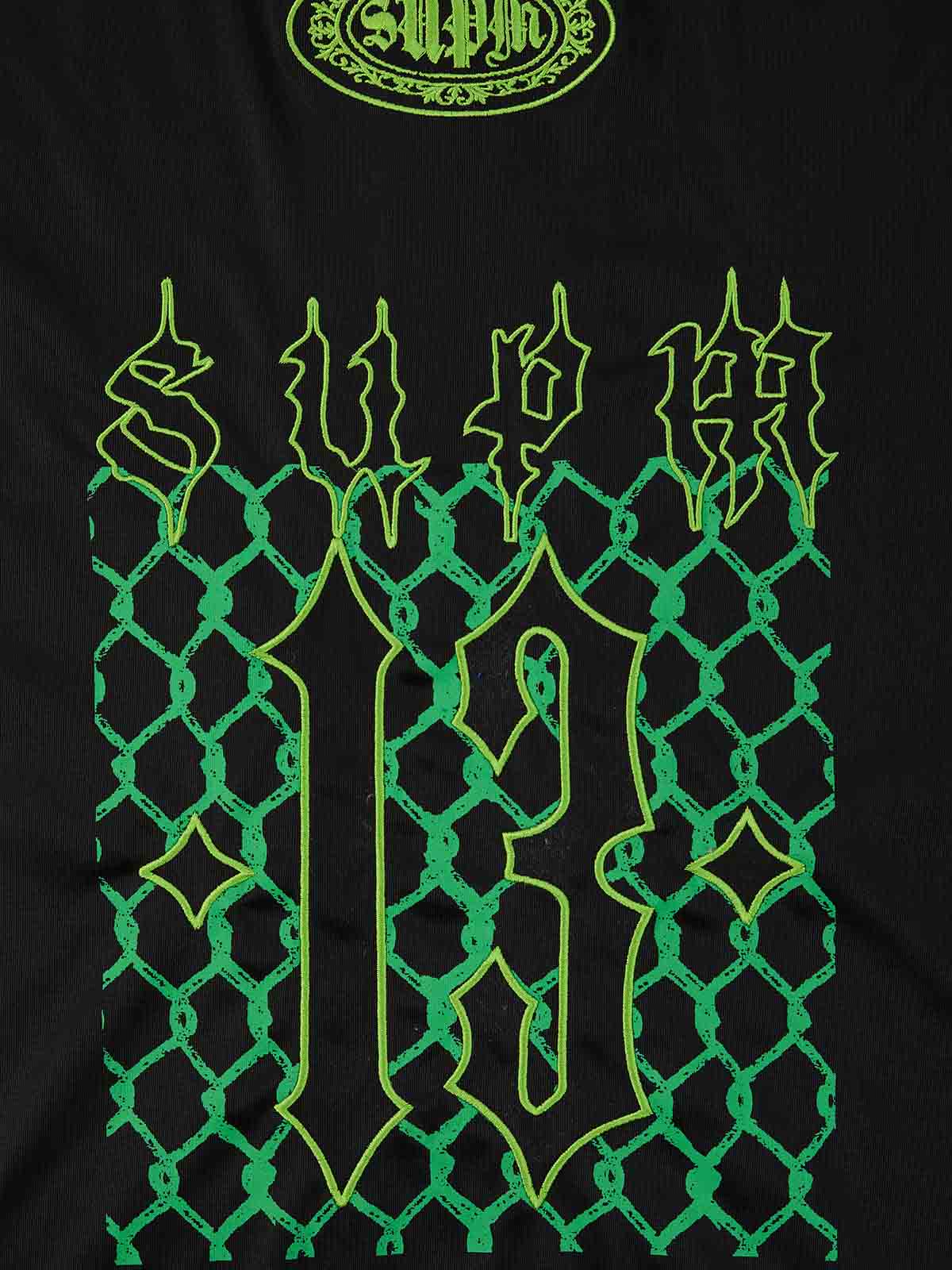Gothic Number Embroidered Mesh Panel V-Neck Jersey T-Shirt - Image 29