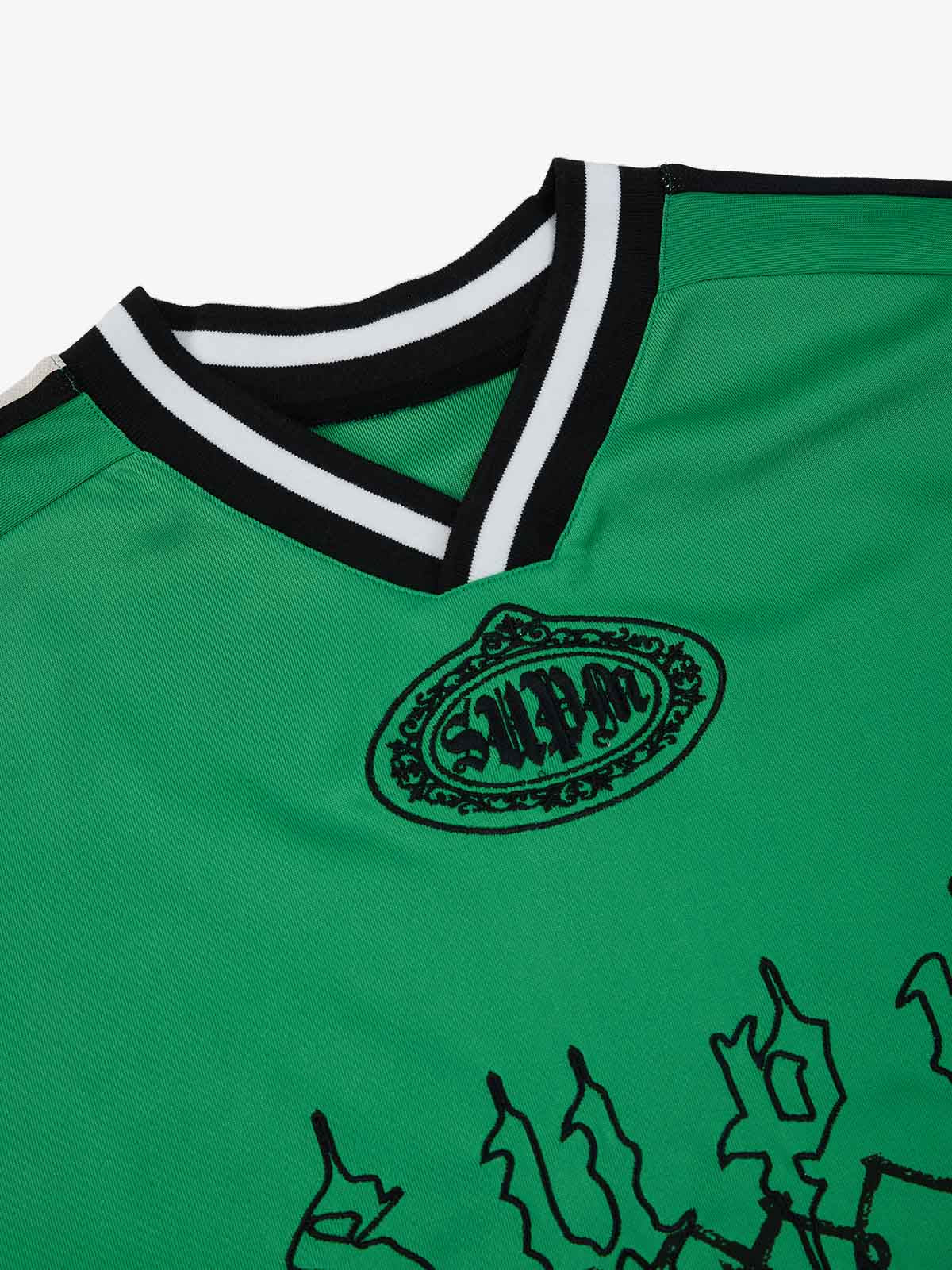 Gothic Number Embroidered Mesh Panel V-Neck Jersey T-Shirt - Image 31