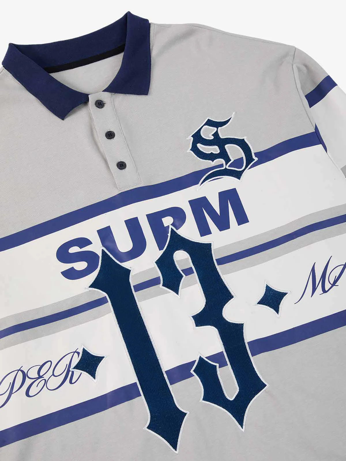 Gothic Number Stripe Rugby Collar Sweatshirt - Image 18