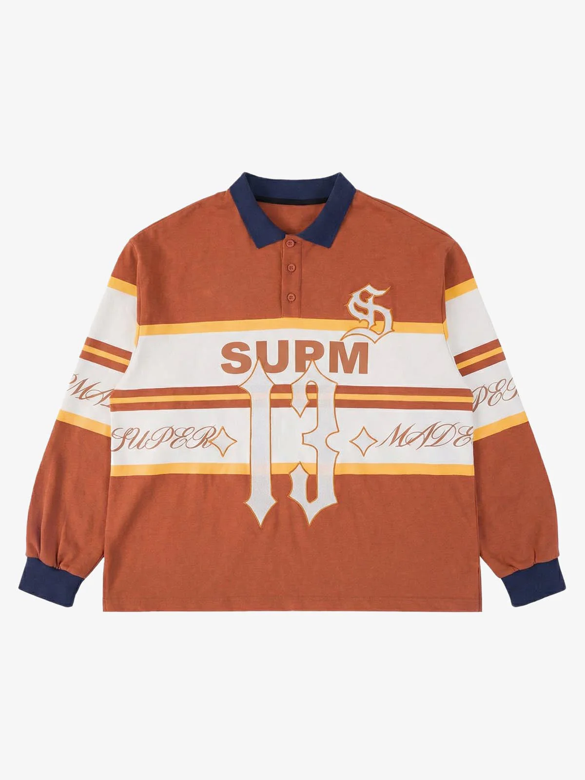 Gothic Number Stripe Rugby Collar Sweatshirt - Image 2
