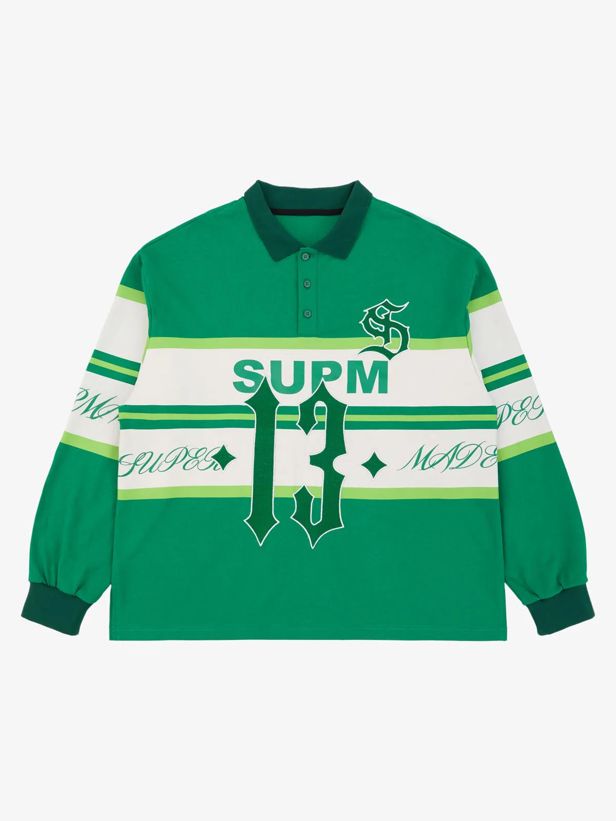 Gothic Number Stripe Rugby Collar Sweatshirt - Image 3