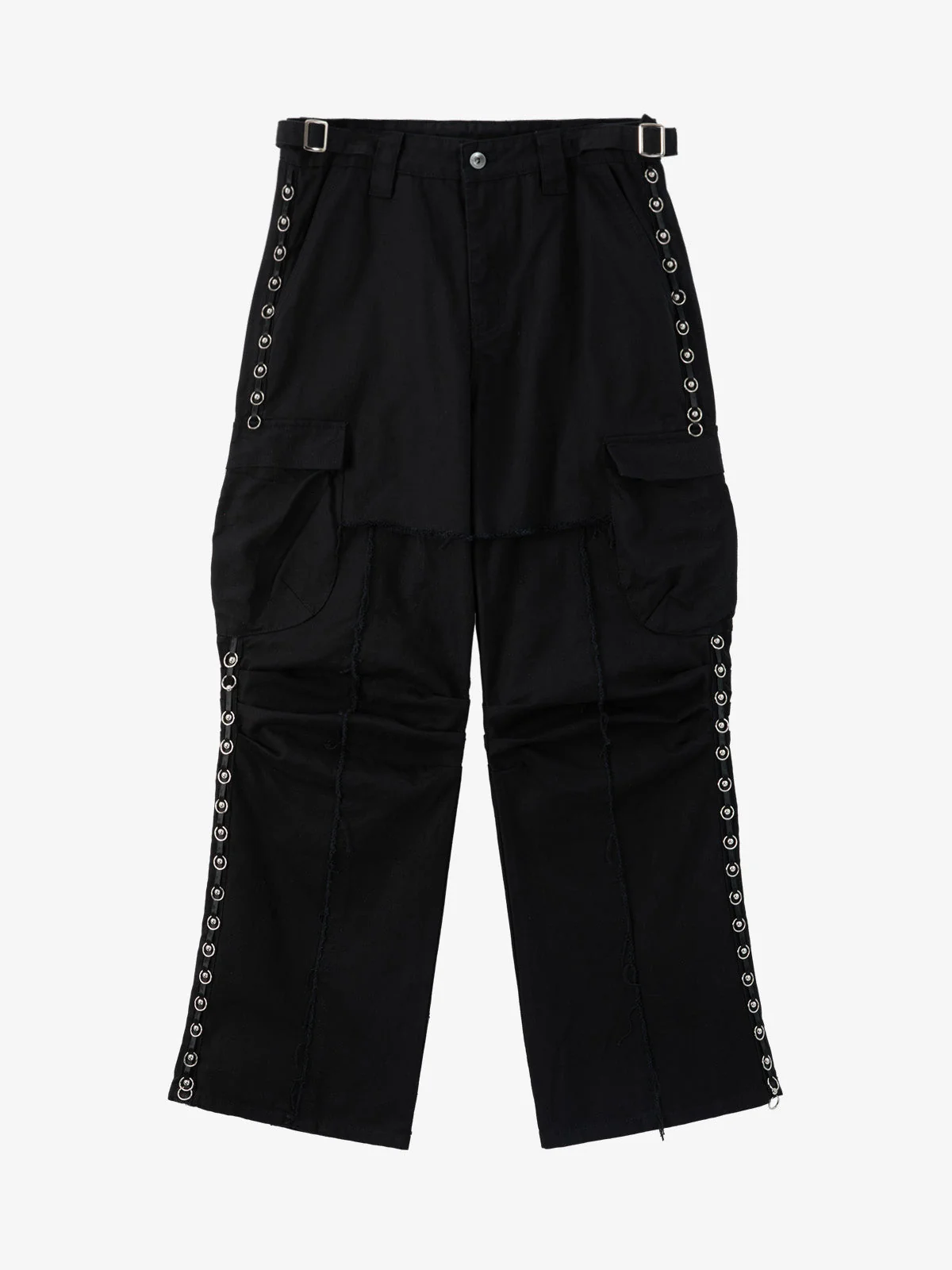 Gothic Ring Strap Multi-Pocket Wide Leg Cargo Jeans
