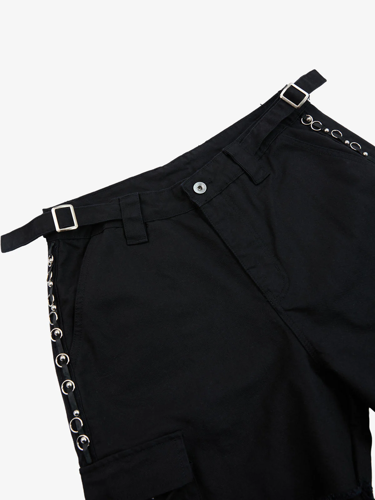 Gothic Ring Strap Multi-Pocket Wide Leg Cargo Jeans - Image 5