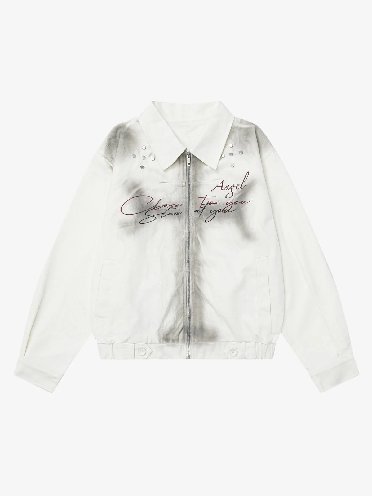 Gothic Spray-Paint Cross Graphic Embroidery Jacket - Image 2