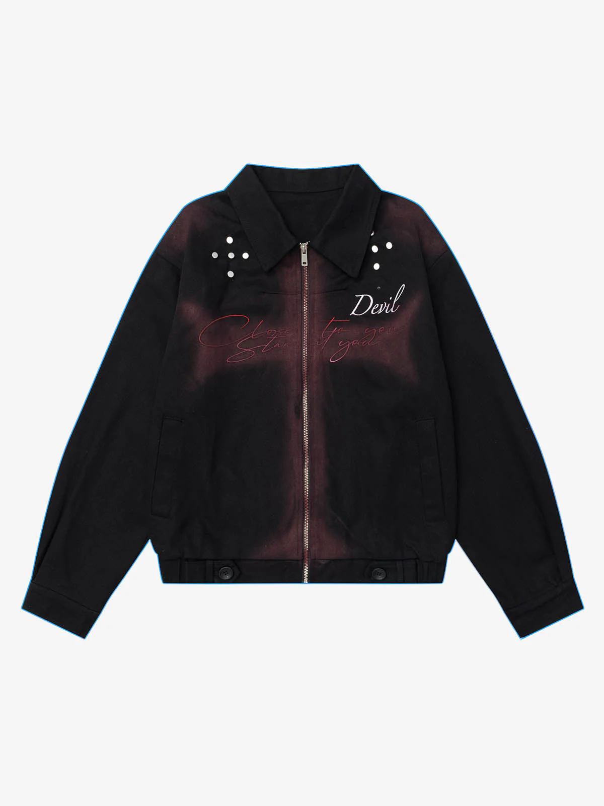 Gothic Spray-Paint Cross Graphic Embroidery Jacket - Image 3