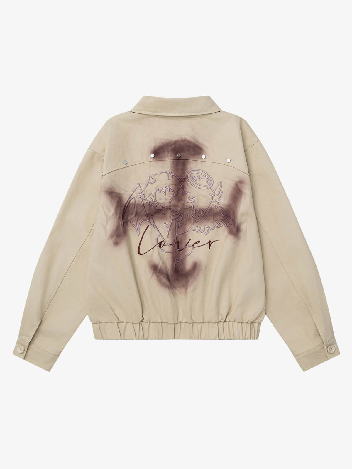 Gothic Spray-Paint Cross Graphic Embroidery Jacket - Image 4