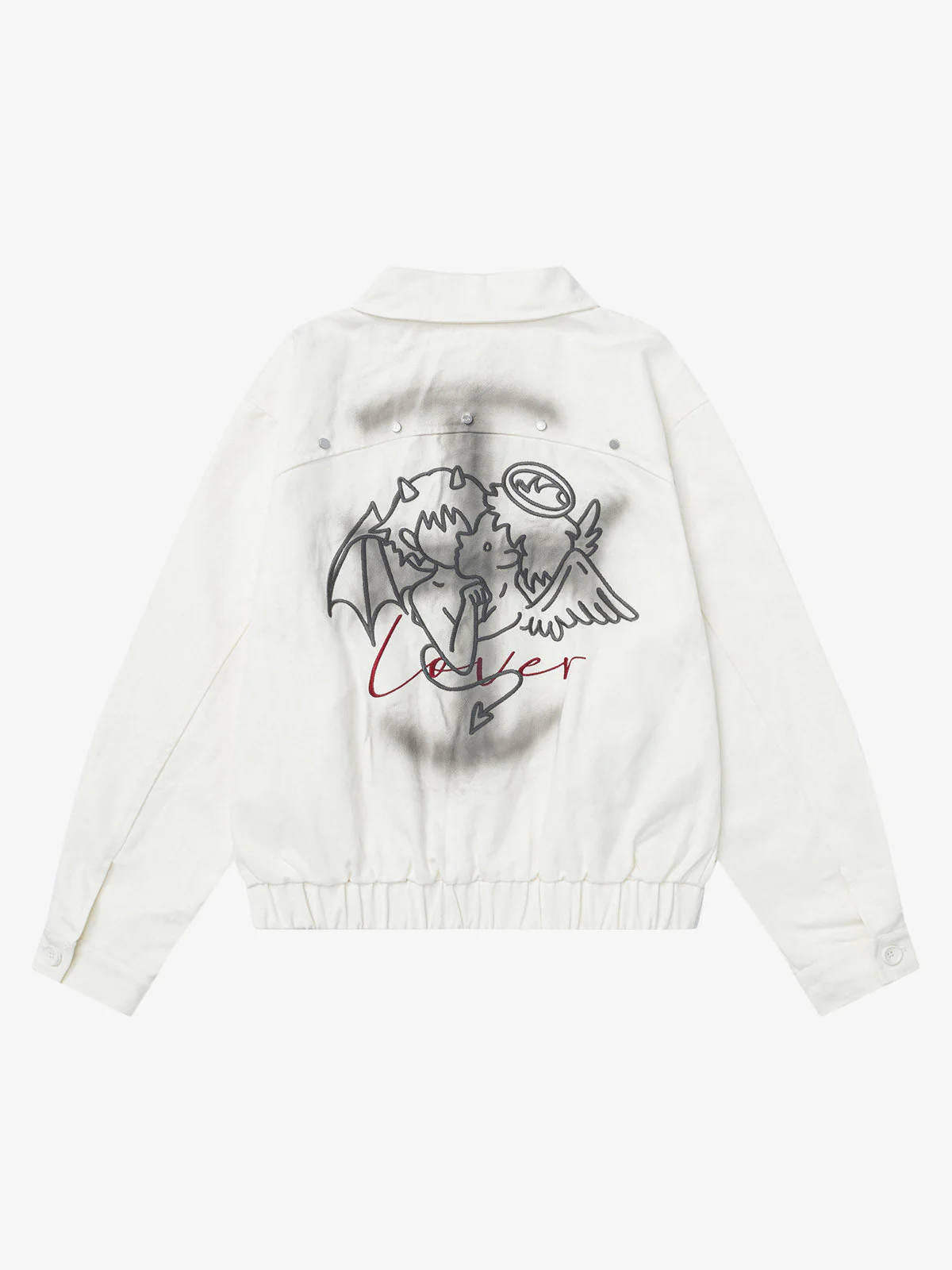Gothic Spray-Paint Cross Graphic Embroidery Jacket - Image 5