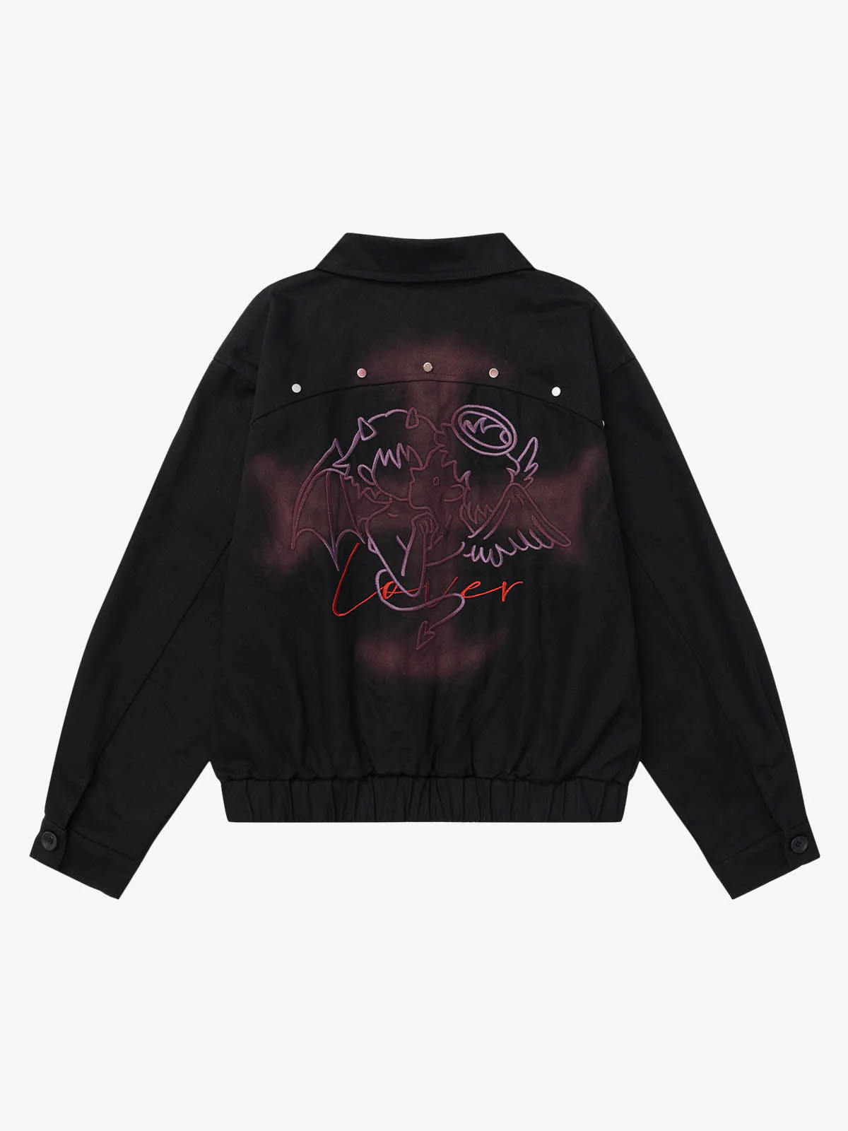 Gothic Spray-Paint Cross Graphic Embroidery Jacket - Image 6