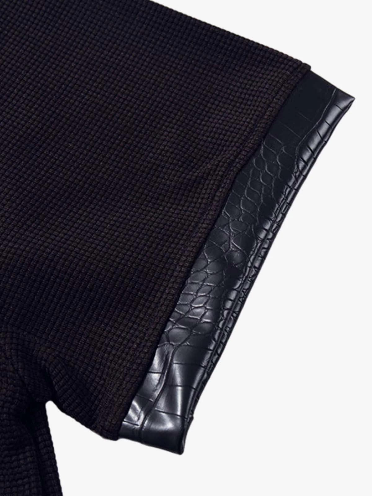 Gothic Text Print Leather Patchwork Polo T-Shirt - Image 6