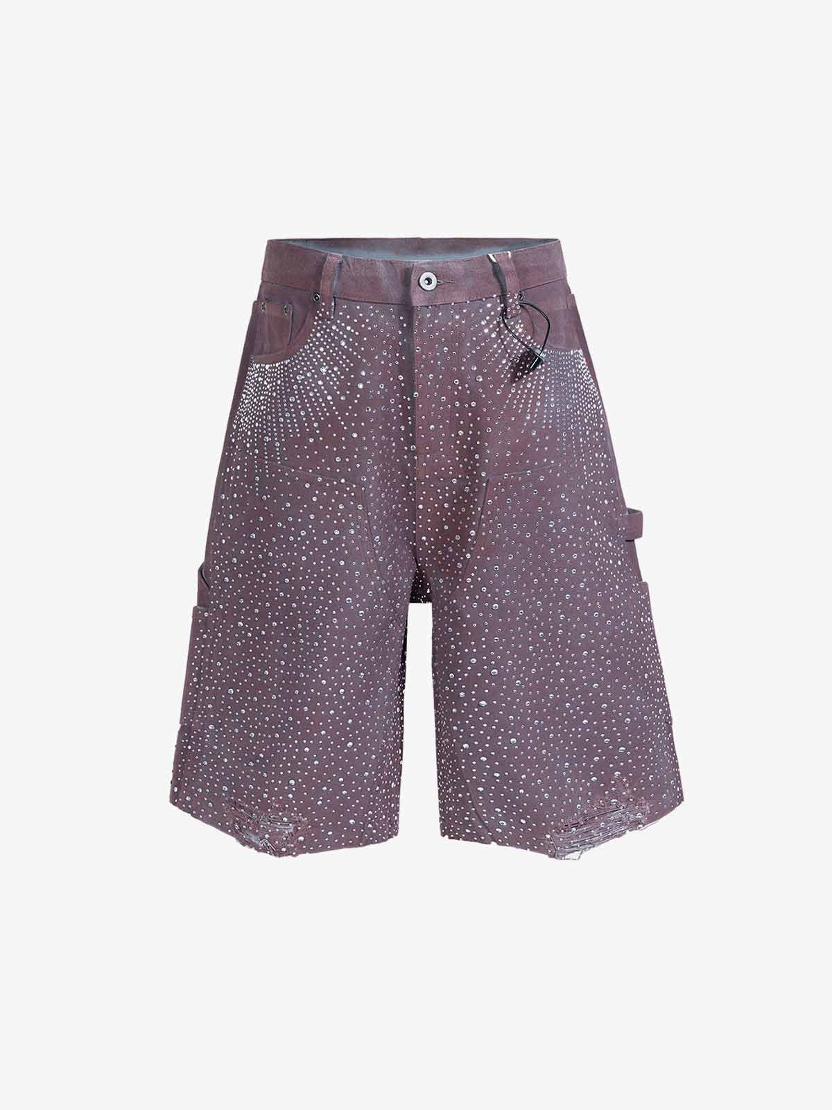 Gradient Rhinestone Embellished Denim Jorts - Image 2
