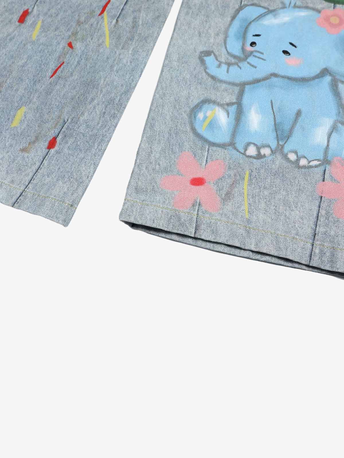 Graffiti Cartoon Animal Print Distressed Wide Leg Denim Jeans - Image 8