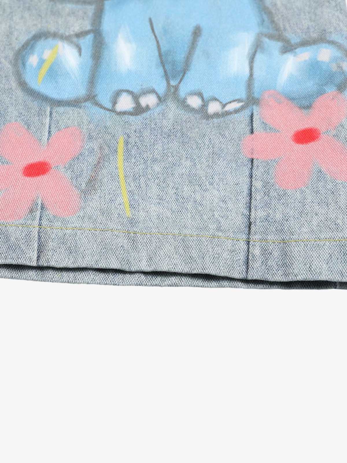 Graffiti Cartoon Animal Print Distressed Wide Leg Denim Jeans - Image 9