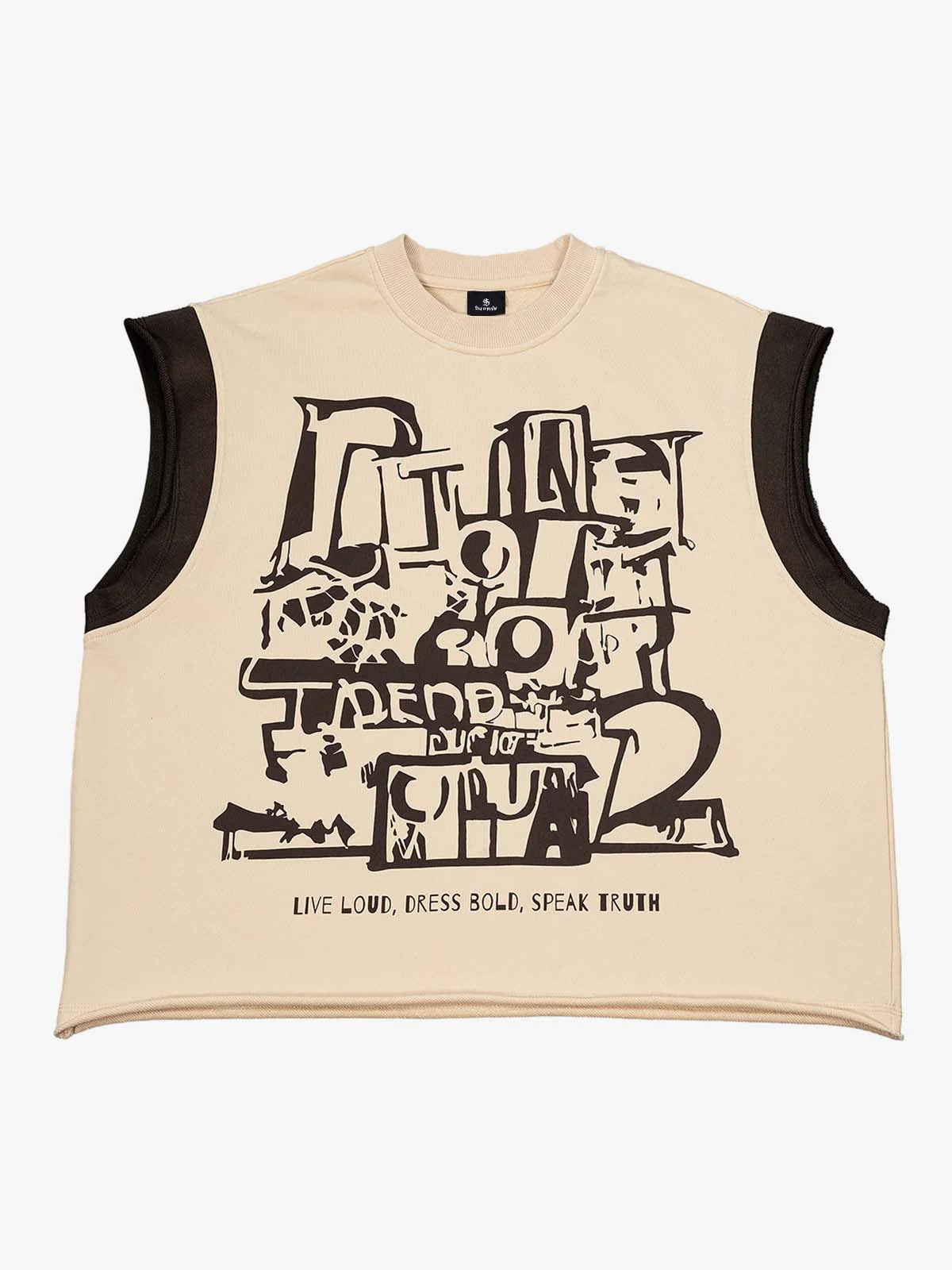 Graffiti Graphic Contrast Trim Raw Edge Sleeveless T-Shirt - Image 2