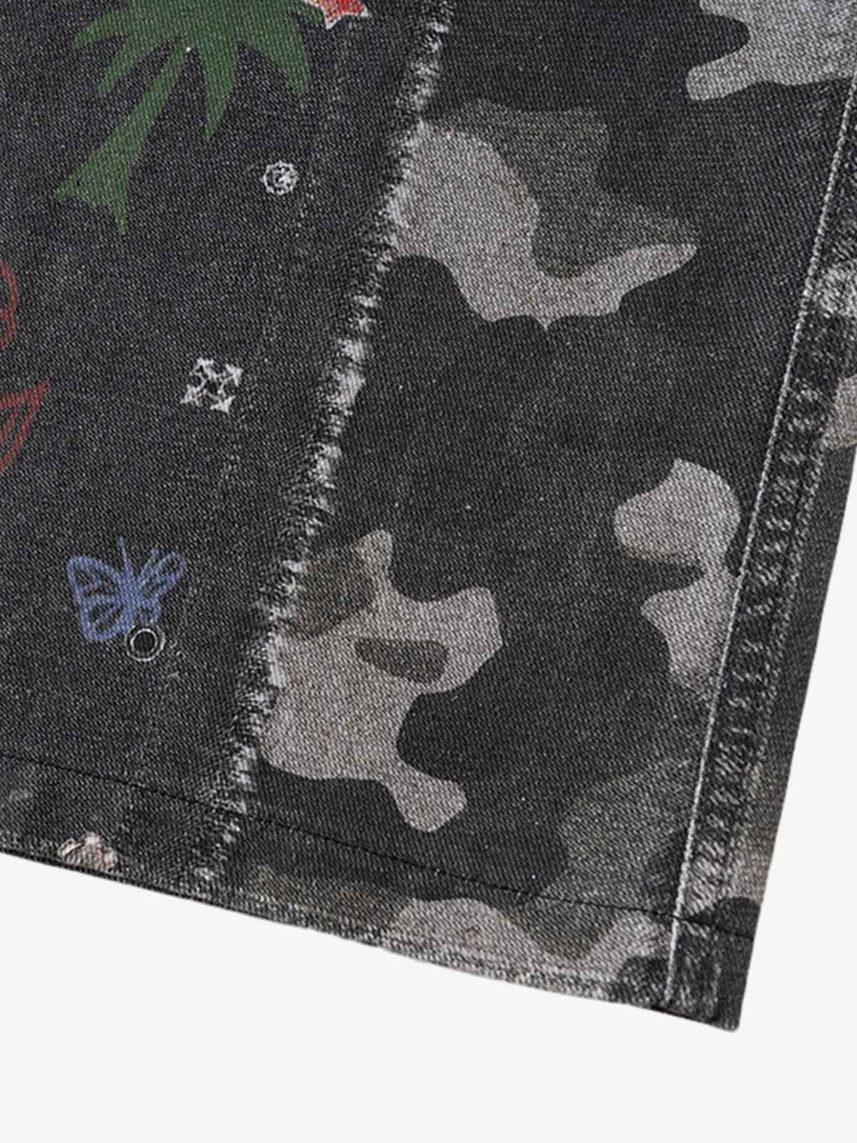 Graffiti Print Cold Transfer Camouflage Layered Cargo Jeans - Image 10