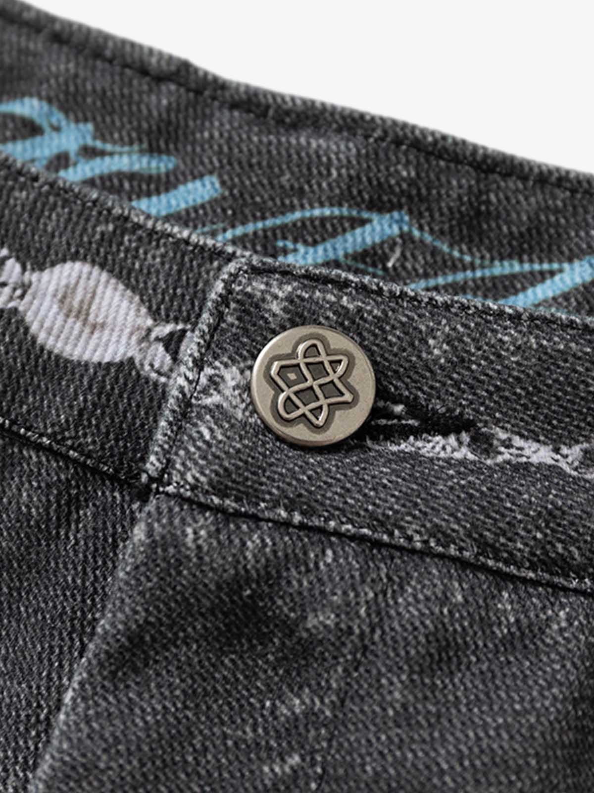 Graffiti Print Cold Transfer Camouflage Layered Cargo Jeans - Image 7