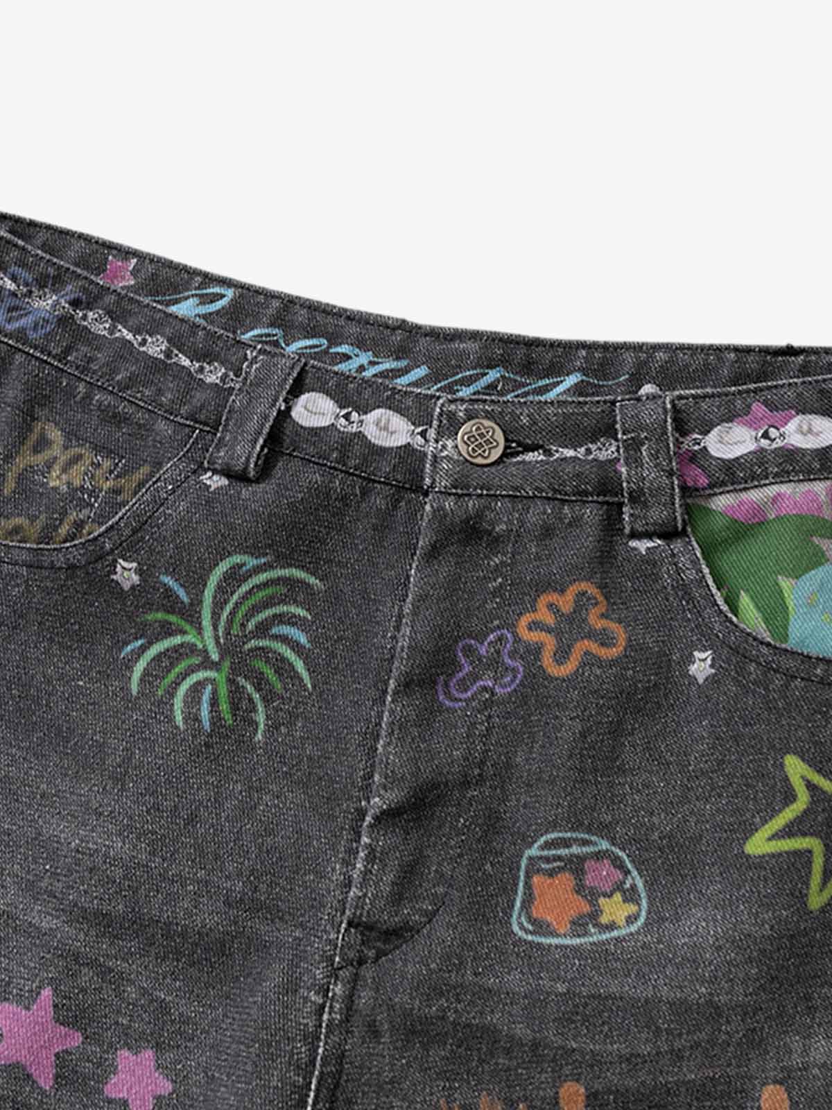 Graffiti Print Cold Transfer Camouflage Layered Cargo Jeans - Image 8