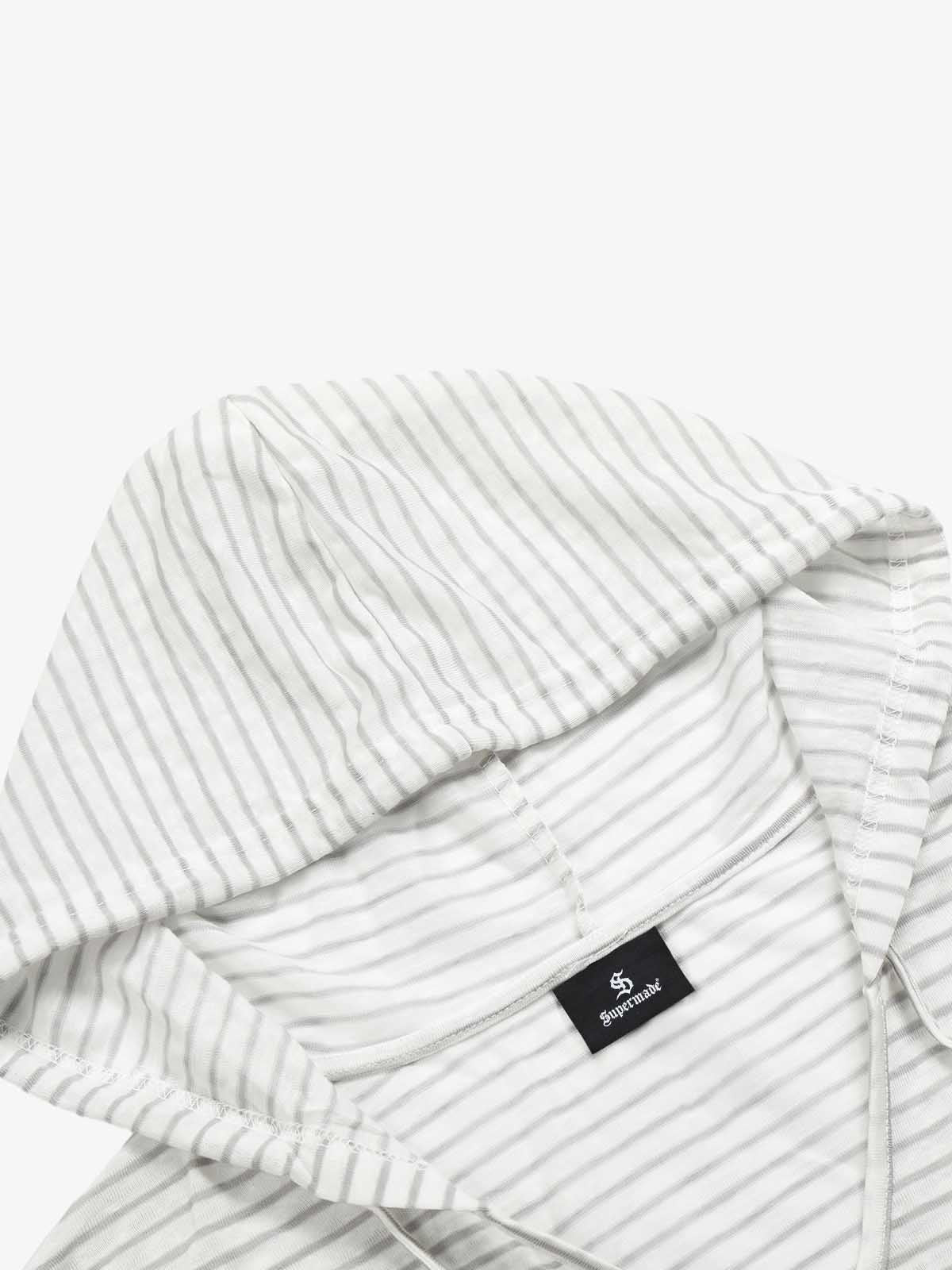 Graphic Print and V-Neck Striped Long Sleeve Hooded T-Shirt - Image 5