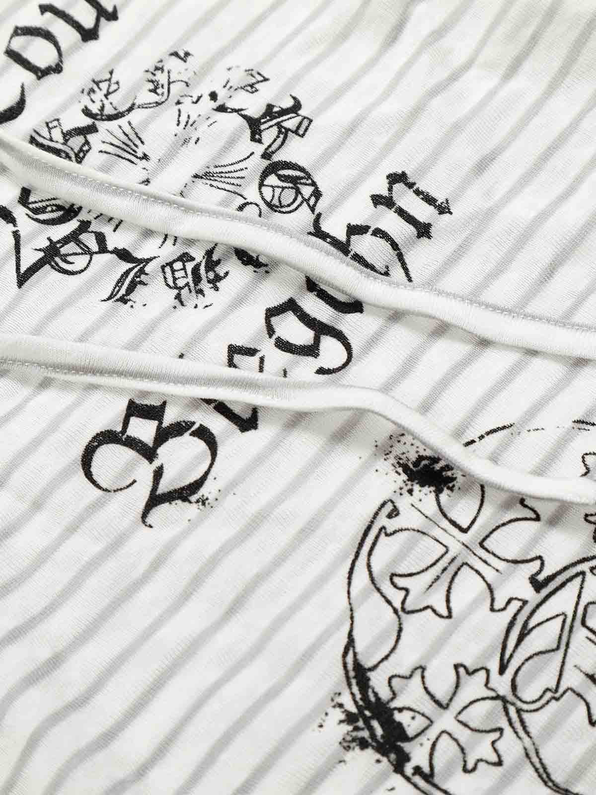Graphic Print and V-Neck Striped Long Sleeve Hooded T-Shirt - Image 6