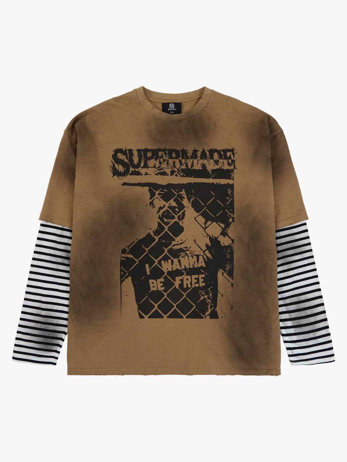 Grunge Graphic Distressed Cage Striped Long-Sleeve T-Shirt - Image 2