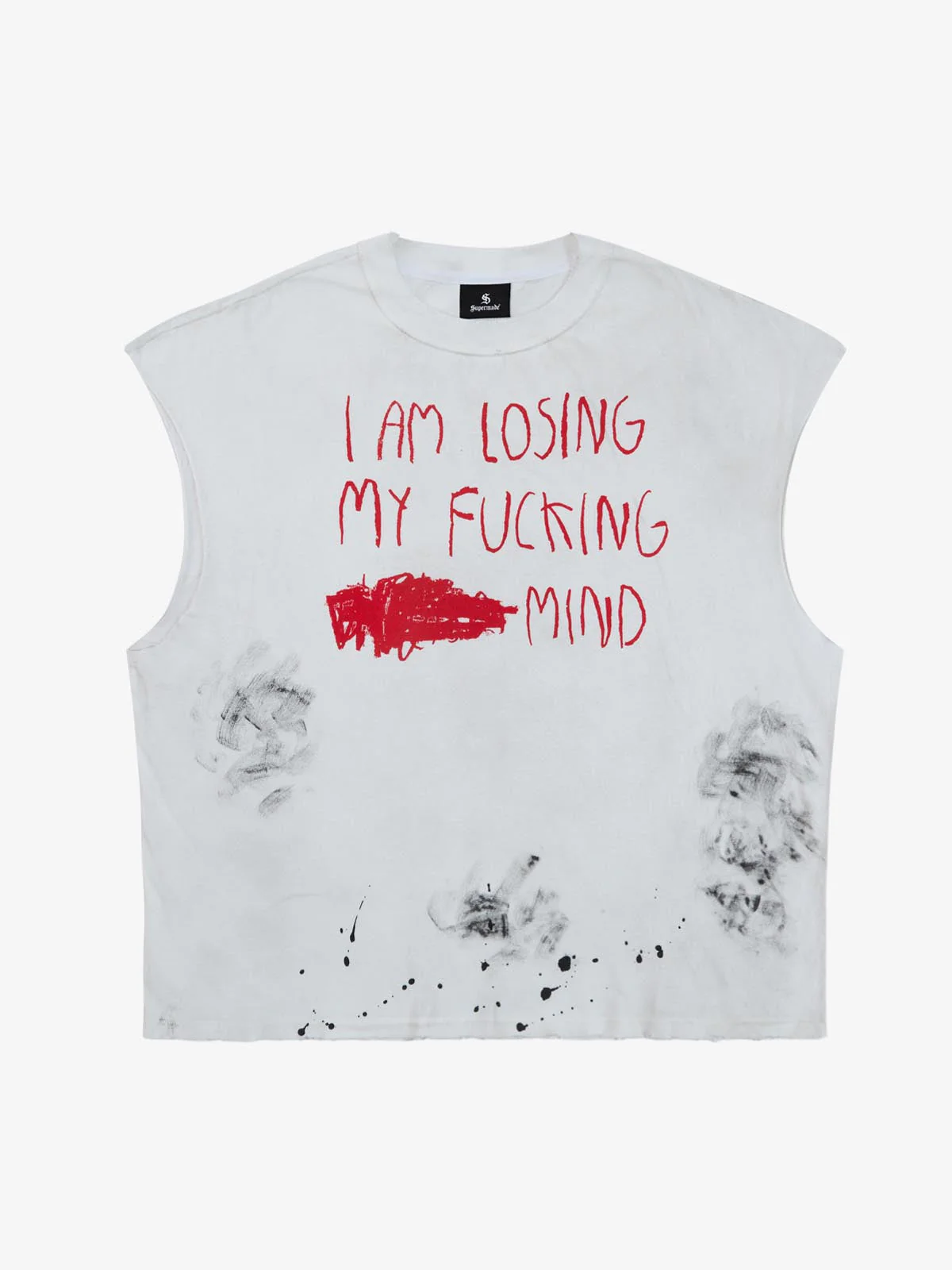 Grunge Slogan Print Distressed Raw Hem Sleeveless T-Shirt - Image 2