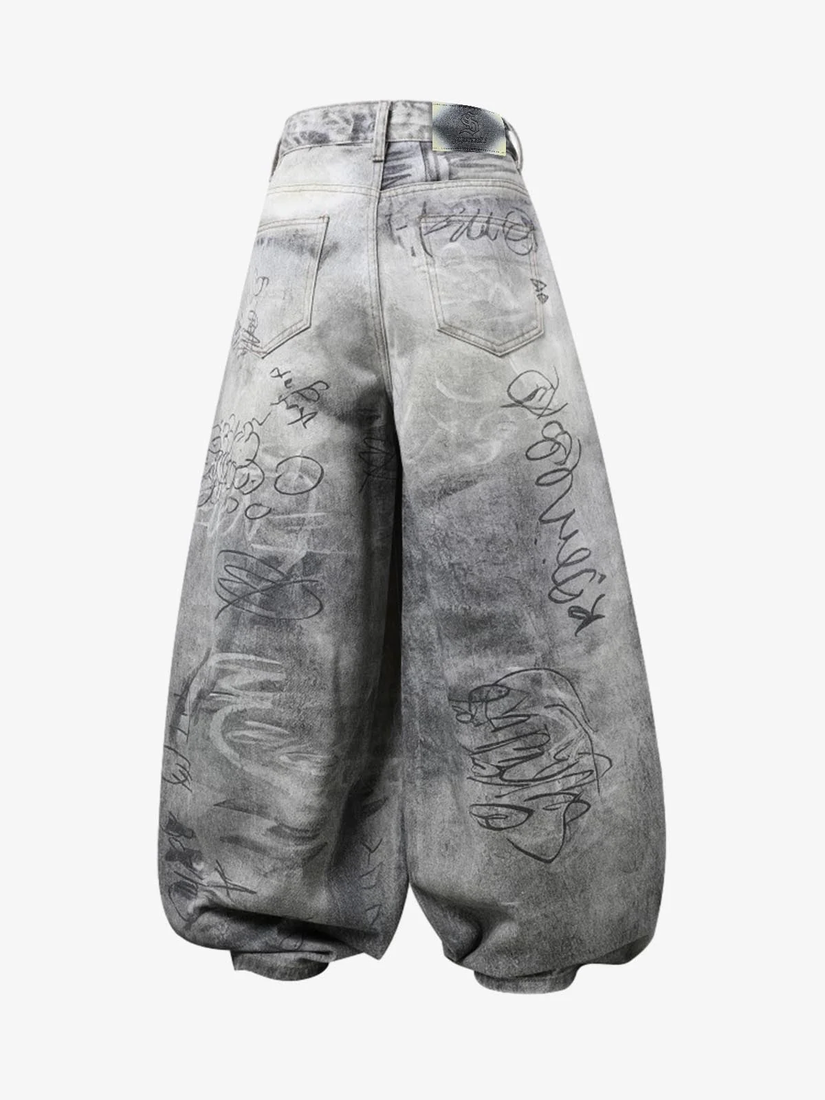 Hand Drawn Scribble Print Baggy Jeans - Image 2