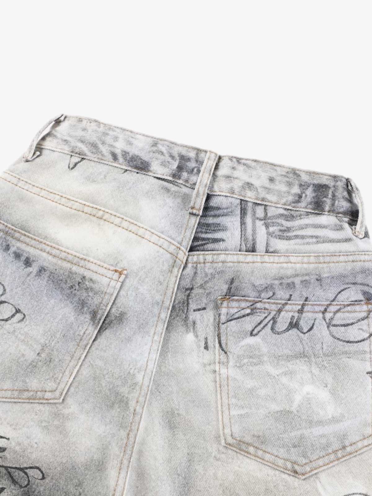 Hand Drawn Scribble Print Baggy Jeans - Image 3