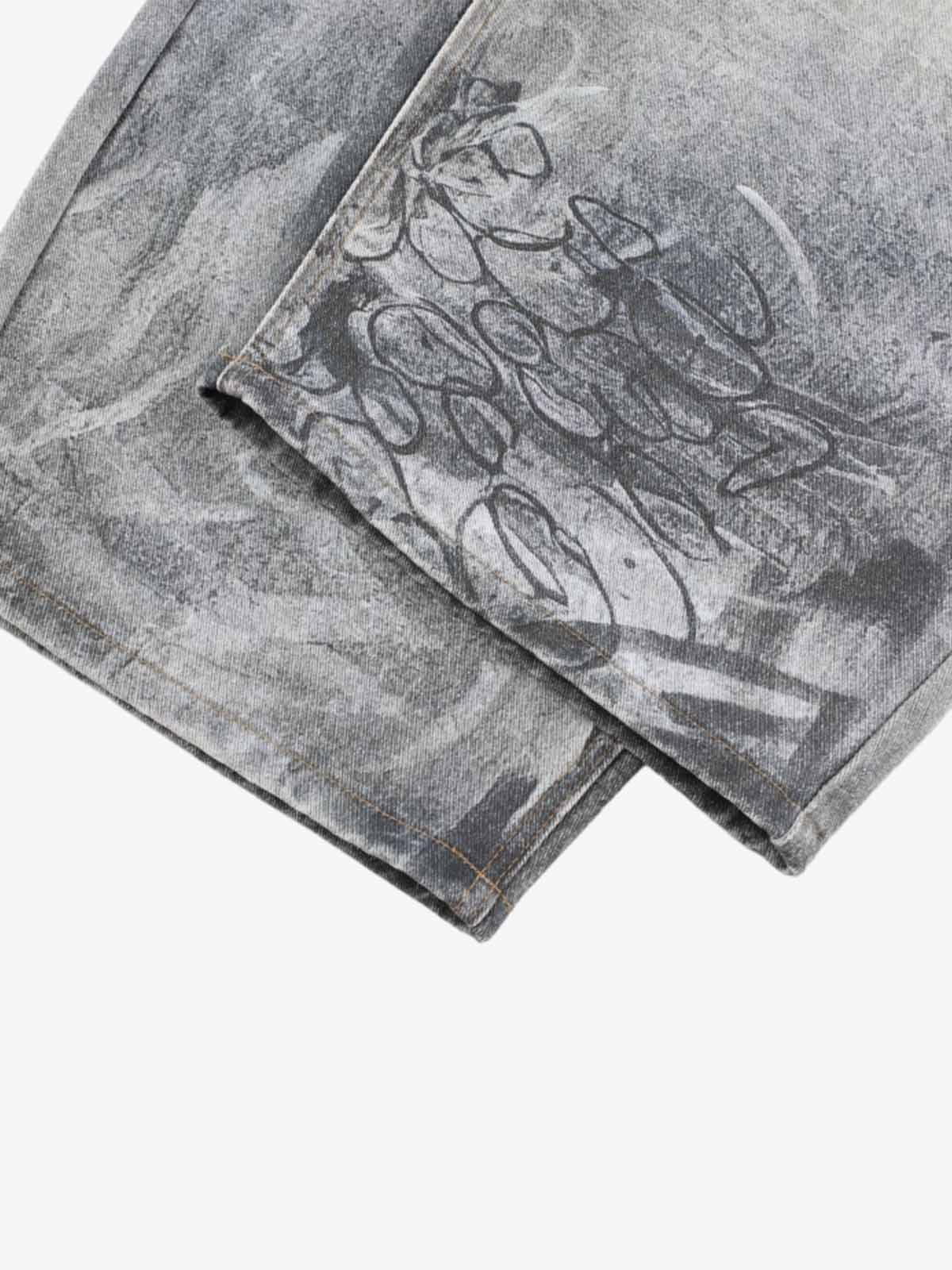 Hand Drawn Scribble Print Baggy Jeans - Image 4