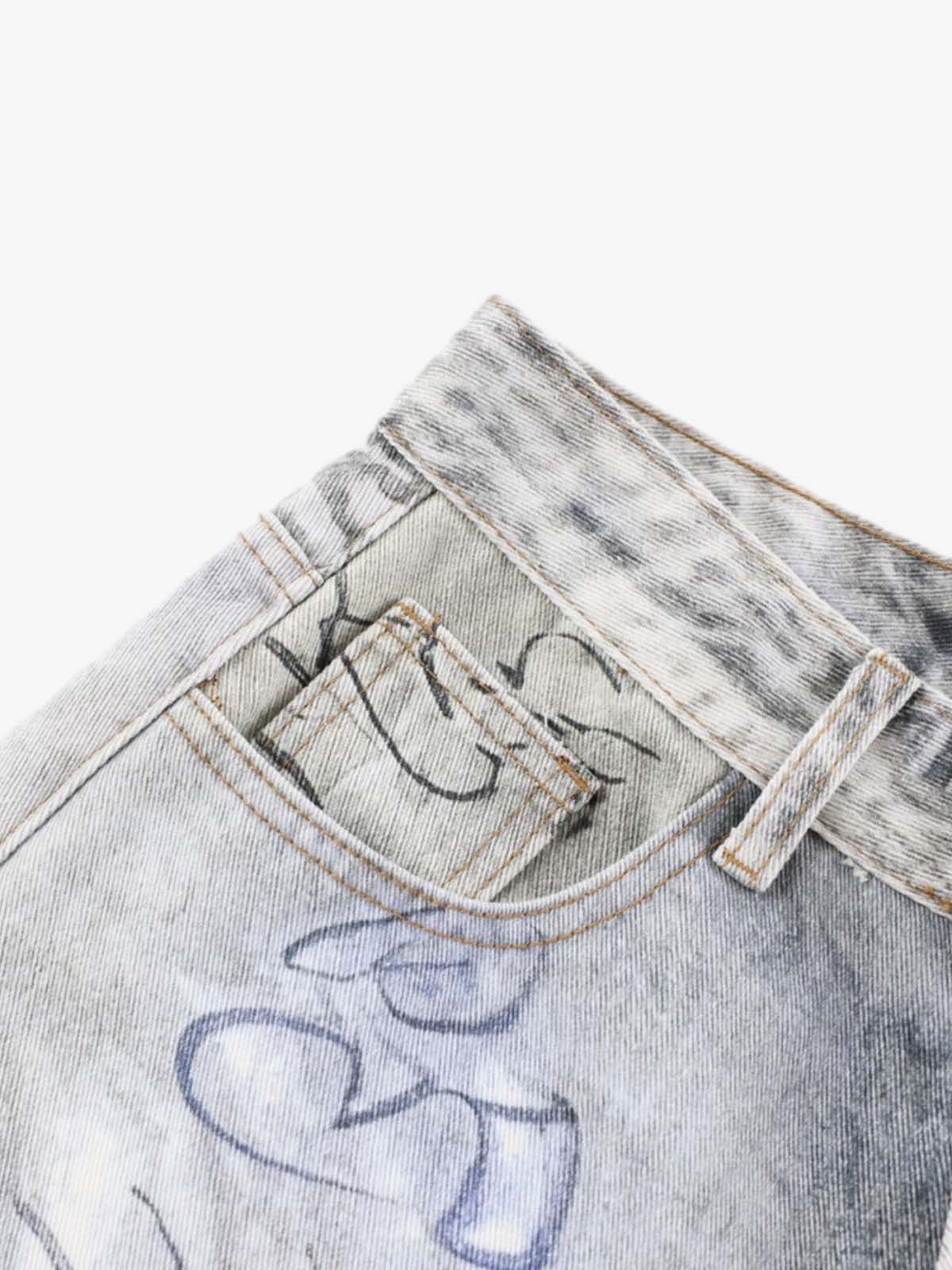 Hand Drawn Scribble Print Baggy Jeans - Image 5
