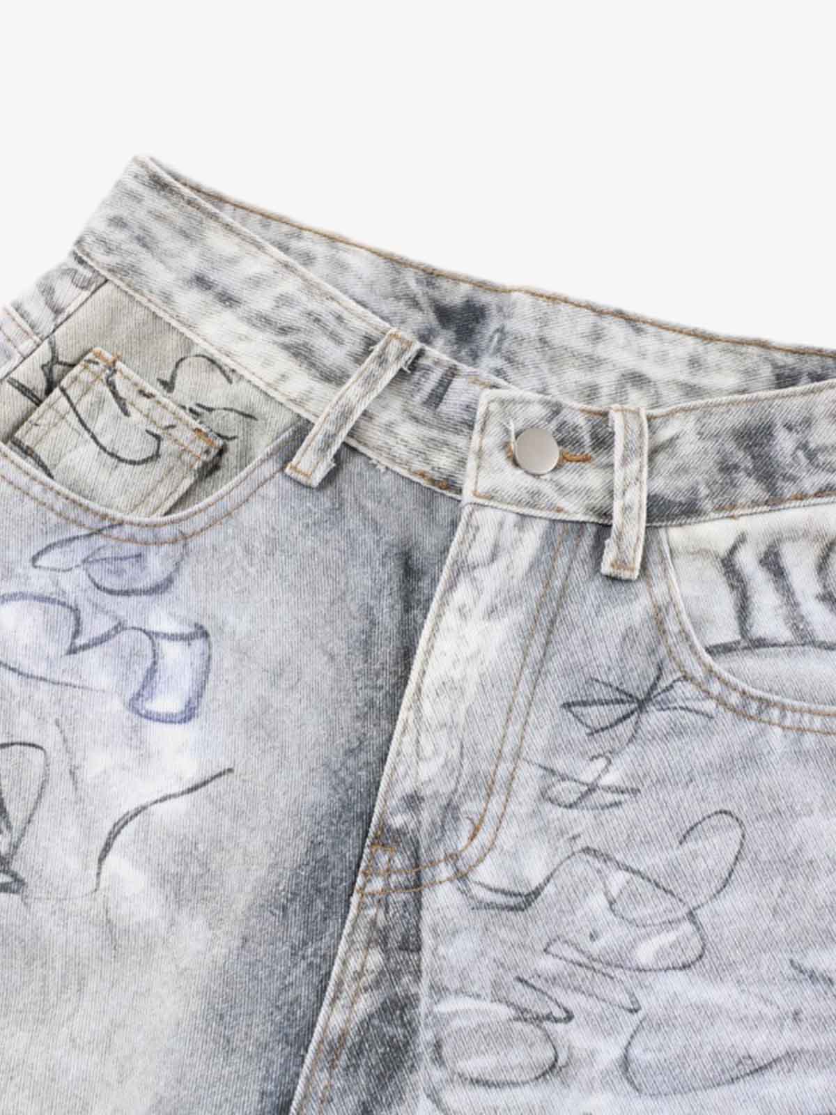 Hand Drawn Scribble Print Baggy Jeans - Image 6