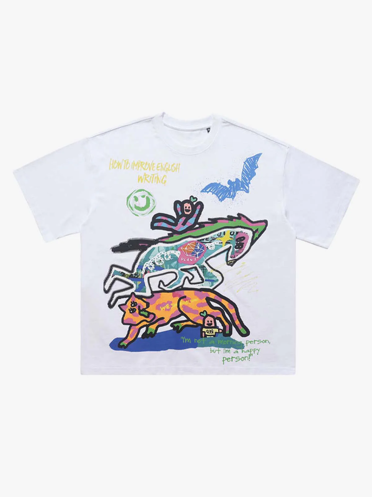 Hand-Painted Graffiti Animal Illustration Graphic T-Shirt - Image 3