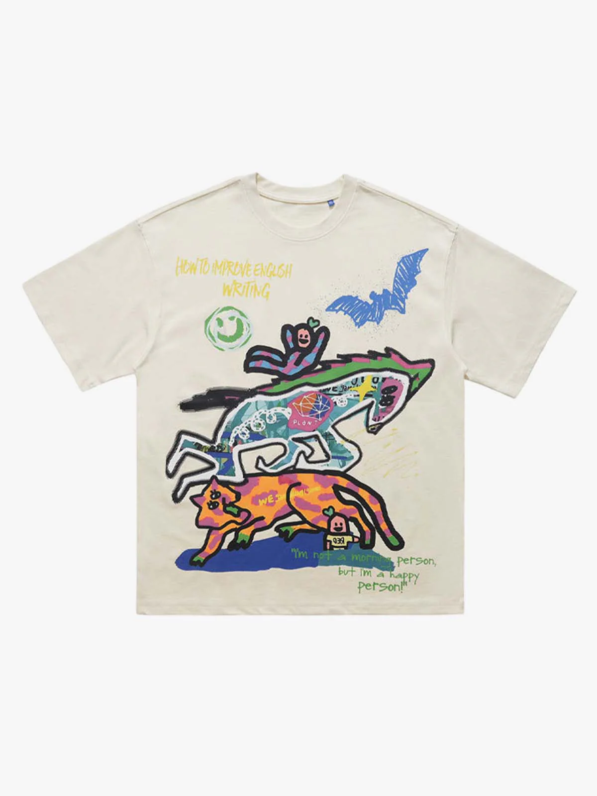 Hand-Painted Graffiti Animal Illustration Graphic T-Shirt - Image 4